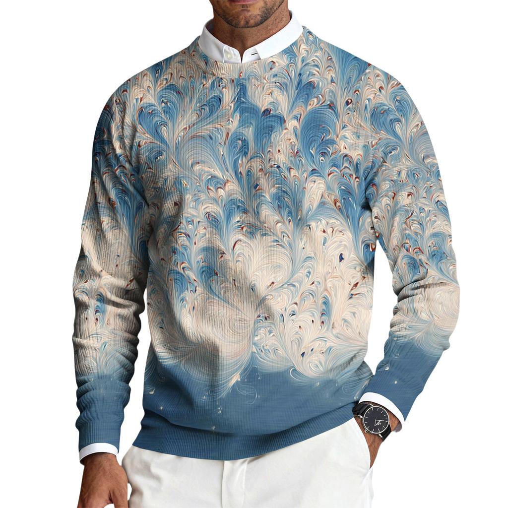 Men's Round Neck Long Sleeve Ribbed Knit Pullover