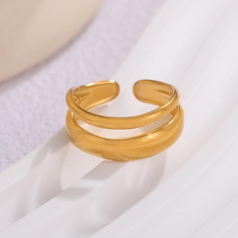 Gold-Plated Stainless Steel Geometric Ring for Women: Simple, Chic, Non-Fading Jewelry