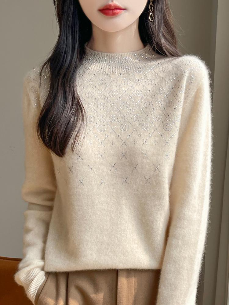 Women's Cashmere Sweater Qinghe Cashmere 30% Cashmere 70% Wool Autumn and Winter Cashmere Pullover Soft and Warm