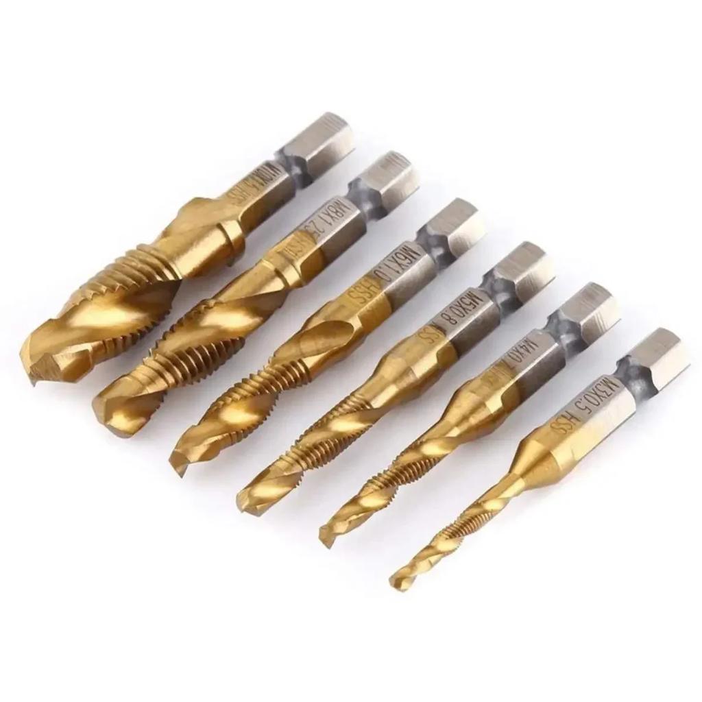 Sechskantschaft, titanbeschichtet, HSS-Gewinde, metrisch, Gewindebohrer, Schraubenmaschine, Verbundgewindebohrer, M3, M4, M5, M6, M8, M10, Handwerkzeuge