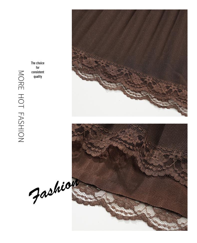 Autumn 2025 Korean-Style Lace Patchwork Pleated Skirt for Women with Elastic Waist