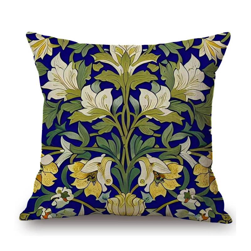Hand Drawn Morris Pattern Motif Flower Plant Ivy Designs Home Decorative Sofa Throw Pillow Case Cotton Linen Cushion Cover