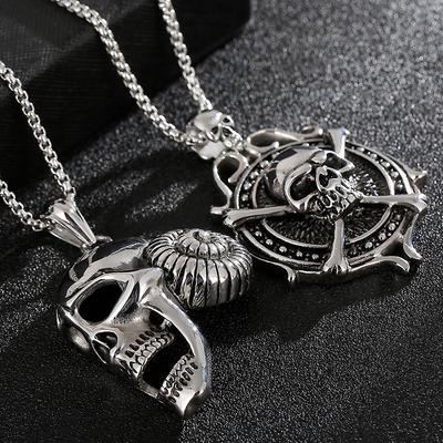 Punk gothique tête de crâne pendentif à breloques collier hommes 316L en acier inoxydable bijoux sur le cou hommes colliers pendentifs