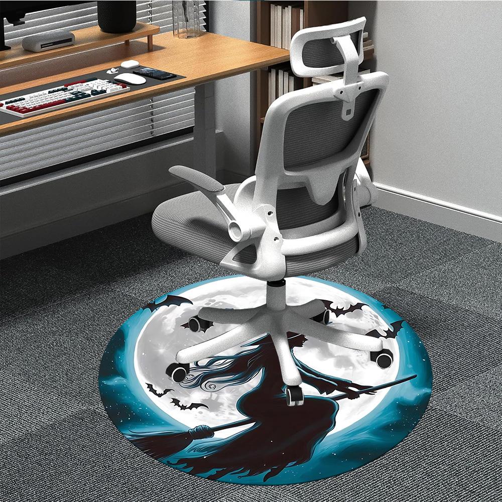 1PCWitch Moon Office Round Area Rug, Mat Suitable For Office, Under Office Chairs Bedroom Living Room Home Decor, Room Deco