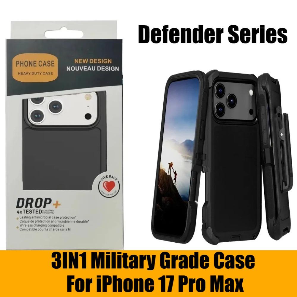 3IN1 Defender Armor Military Grade Shockproof Cases for IPhone 17 Pro Max Air 16 E 15 14 Plus 13 12 11 OTTBOX Rugged Armor Protective Cover