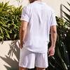 2 Pcs/Set Summer Shorts Suit Solid Color Turn-down Collar Single-breasted Soft Men Tracksuit for Beach