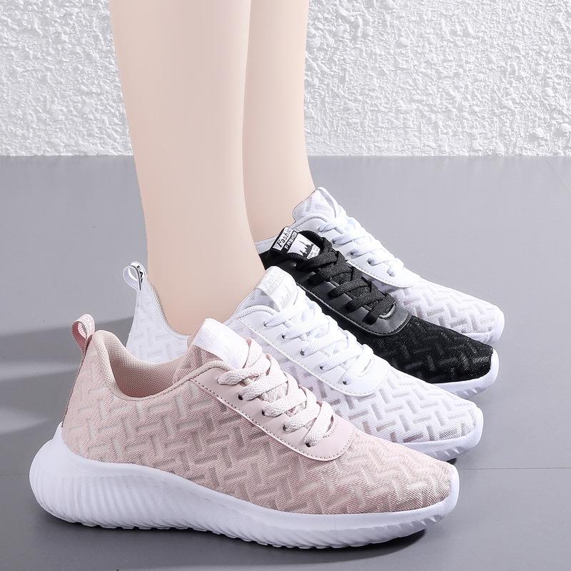 Summer New Mesh Breathable Women's Shoes Non-slip Sports Casual Shoes Round Head Lace-up College Ultra-light Soft-soled Running Shoes