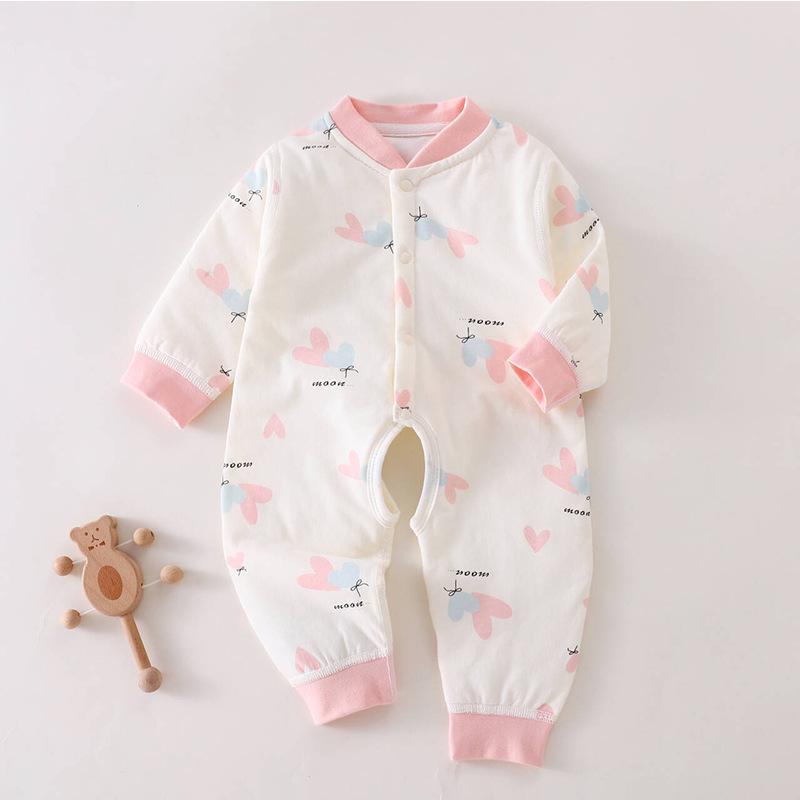 40g Thin Cotton Baby Romper, Open Crotch, Quilted Warm Onesie for Spring, Autumn, and Winter