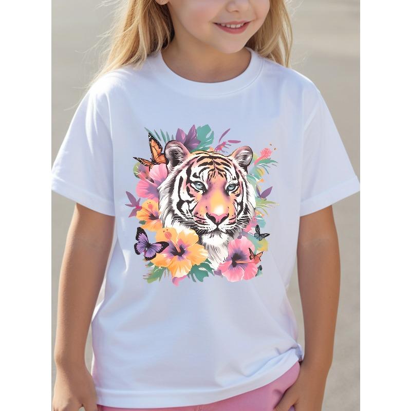 Girls Fashion Print Round Neck T-Shirt Casual Sportswear Top 110 белый