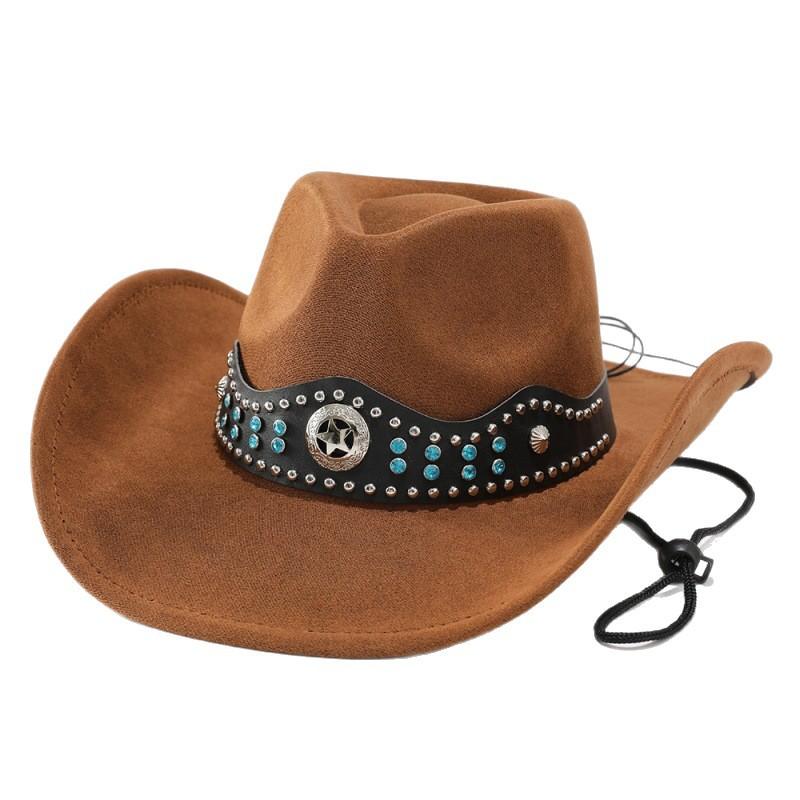 Ethnic style top hat, western cowboy hat, Tibetan performance hat, woolen middle edge, European and American retro woolen hat