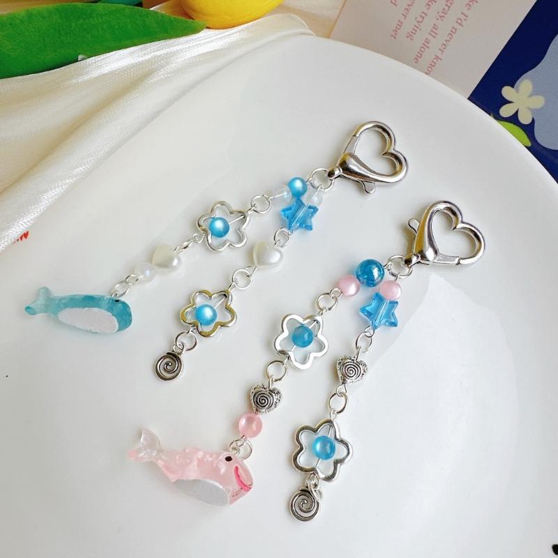 Lovely Whale Pendant Keychain Ornament Sea Animal Beaded Key Chain Fashionable Decoration for Phones Bags Cameras