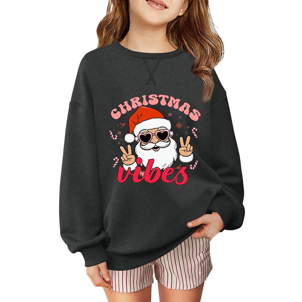 Children's Fashionable Casual Long-sleeved Loose Christmas Print Pullover Sweatshirt