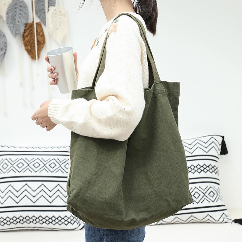 IELGY Korean Version of Casual Literary Canvas Bag, Simple and Large-capacity Tote Bag