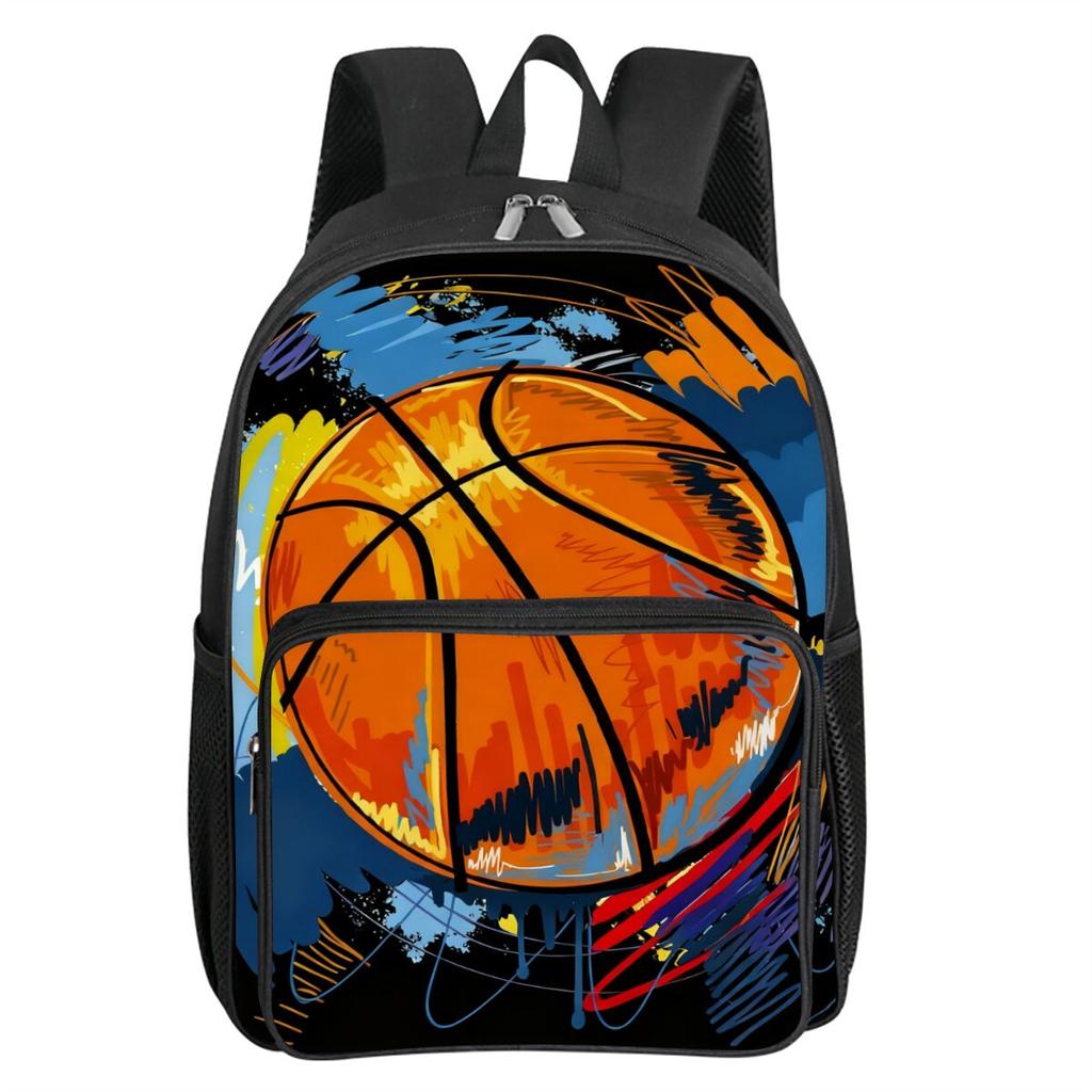 Basketball Patten Square Front Pocket Backpack Zipper Large Capacity for Boy/Girls Best Gift 2D Cartoon Children's School Bag