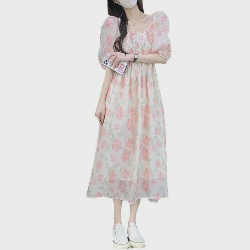 Französisches florales Chiffon-Feenkleid - Sanfter Stil, Kurzarm 2025