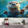 2D Flat Blue Water Bubbles Otter Backdrop for Whimsical and Nature Photoshoot