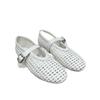 2025 New Spring and Summer Leather Shallow Mouth One-word Buckle Belt Hollow Round Head Flat Bottom Inner Single Shoe Women's Ballet Leather Shoes