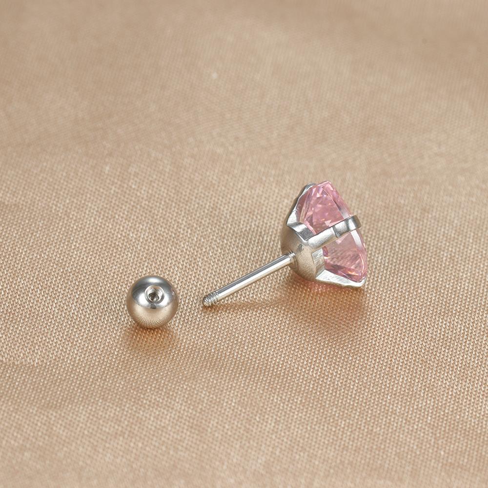 1 Adet Sade Pembe Zirkon Kalp Küçük Küpe Moda Minik Paslanmaz Çelik Charm Helix Kıkırdak Piercing Takı