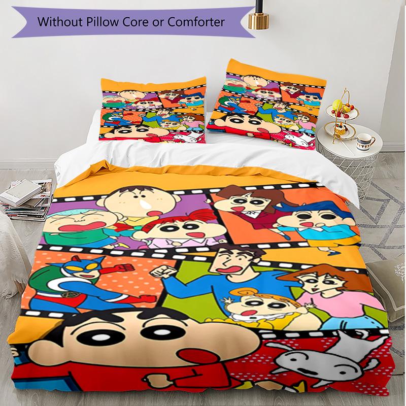 Set copripiumino 3 pezzi (1*Copripiumino + 2*Federe, Senza Nucleo), Set Biancheria da Letto Morbido Stagione Unica con Stampa Crayon Shin, Regalo per Arredamento Camera da Letto