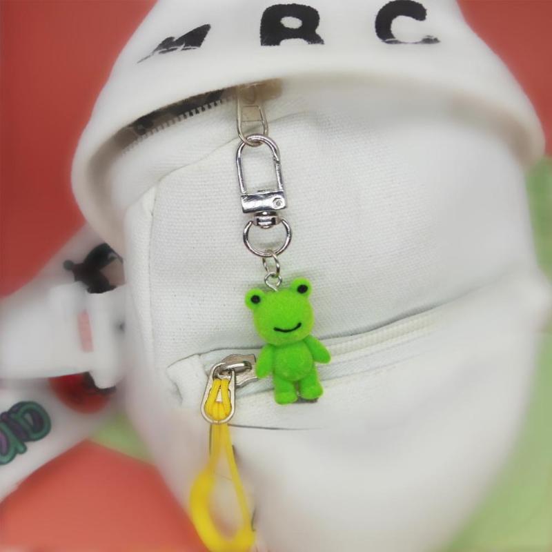 Cute 3D Flocking Frog Keychain Flocked Little Frog Couple Mobile Phone Pendant Car Keyring Earphone Backpack Charms Bag Decor