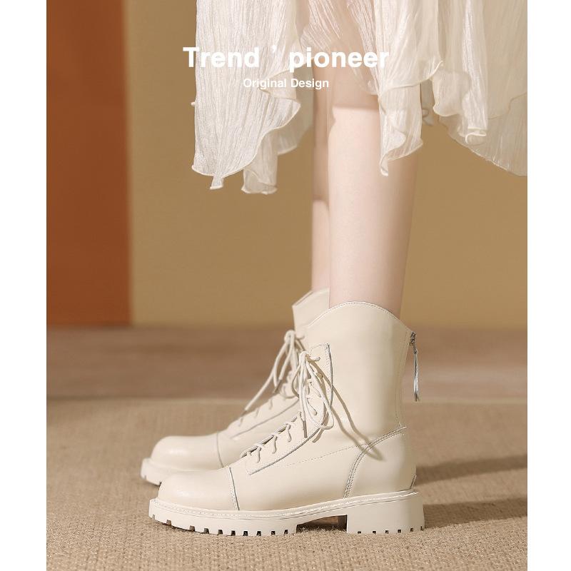 Martin boots women's autumn and winter new leather short boots women's platform boots women's lace-up soft leather short boots