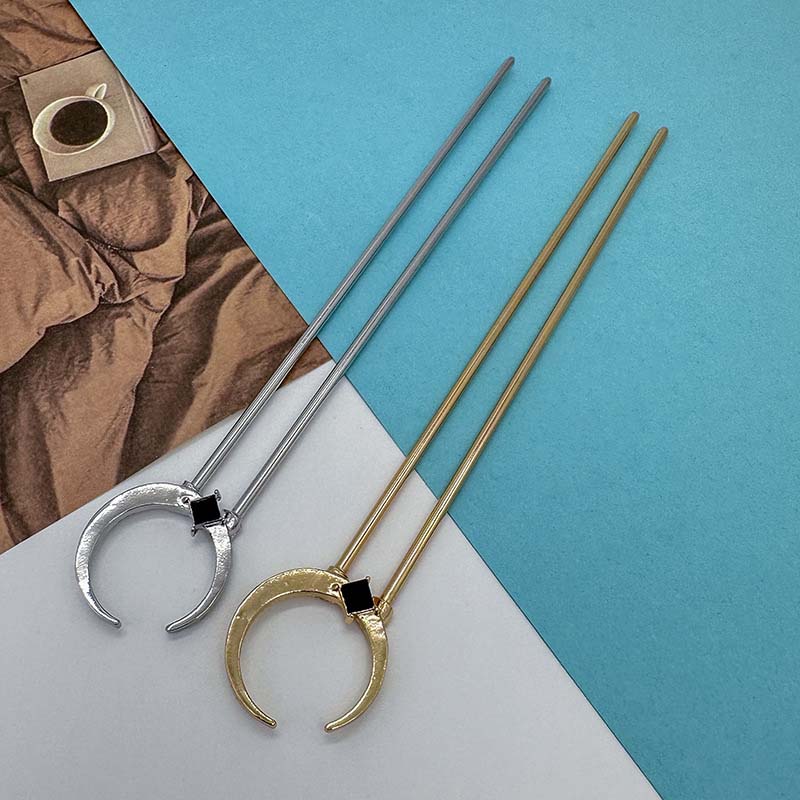 2026 Trendy U Shape Moon Hair Sticks for Women Vintage Elegant Chinese Black Crystal Hairpins DIY Hairstyle Hair Accessories