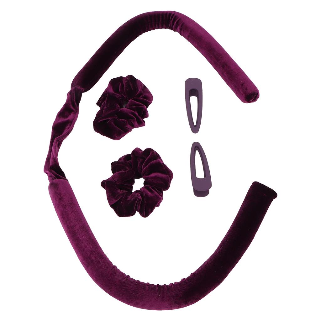 Heatless Curling Rod Headband Hair Curl Ribbon Rollers with Hair Clips Scrunchies for Sleeping Purple