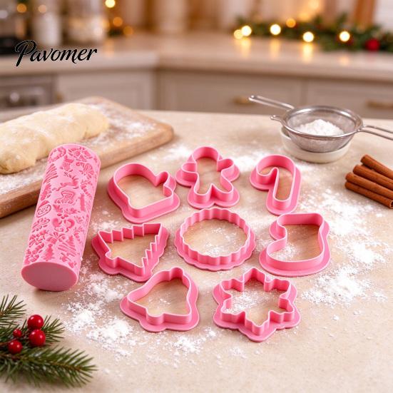 Easy Release Biscuit Tools 9Pcs Christmas Themed Cookie Cutter Set, Reusable Non-Stick Pastry Fondant Baking Molds for Cookies Mold, Food-Grade