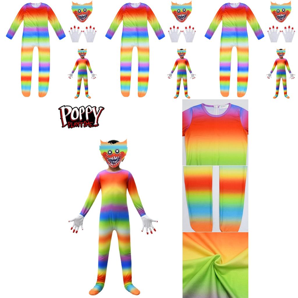 Kids Poppy Playtime Huggy Wuggy Cosplay Costume Jumpsuit Mask Halloween Suit
