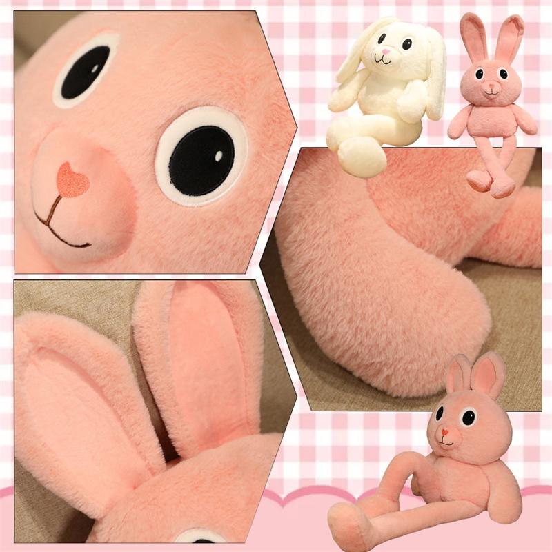 Adorable Pink And White Stuffed Bunny Toy For Girls Plush Rabbit Doll With Long Ears