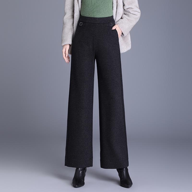 Women's Woolen High-Waisted Wide-Leg Pants: Winter 2025 Loose, Thick, Straight-Leg Casual Wear