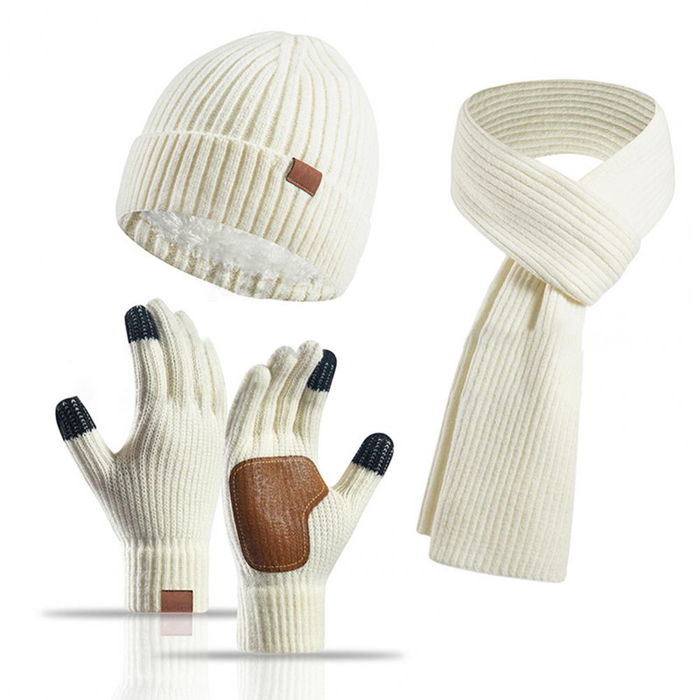 3 szt./zestaw Unisex Zimowa czapka szalik rękawiczki zestaw gruba dzianinowa ciepła czapka świetne tarcie rękawice dłoni elastyczne ucho wiatroszczelne