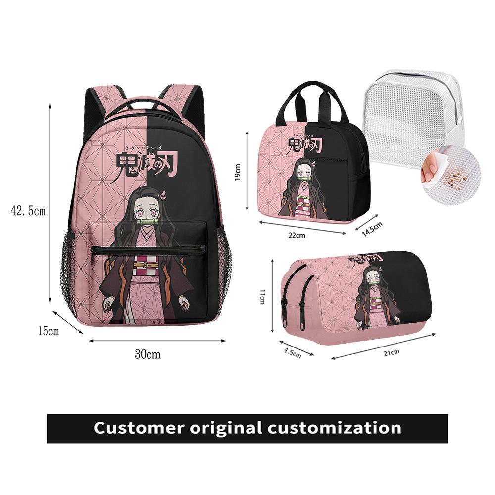 Demon Slayer 3Pcs/Set Backpack Cartoon Anime Print Pencil Case Lunch Bag Student Schoolbag Large Capacity Children Festival Gift