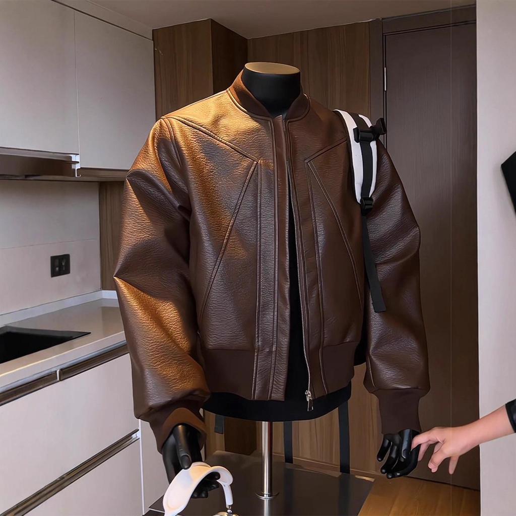 Stylish Black Men's Leather Motorcycle Jacket for Autumn and Spring