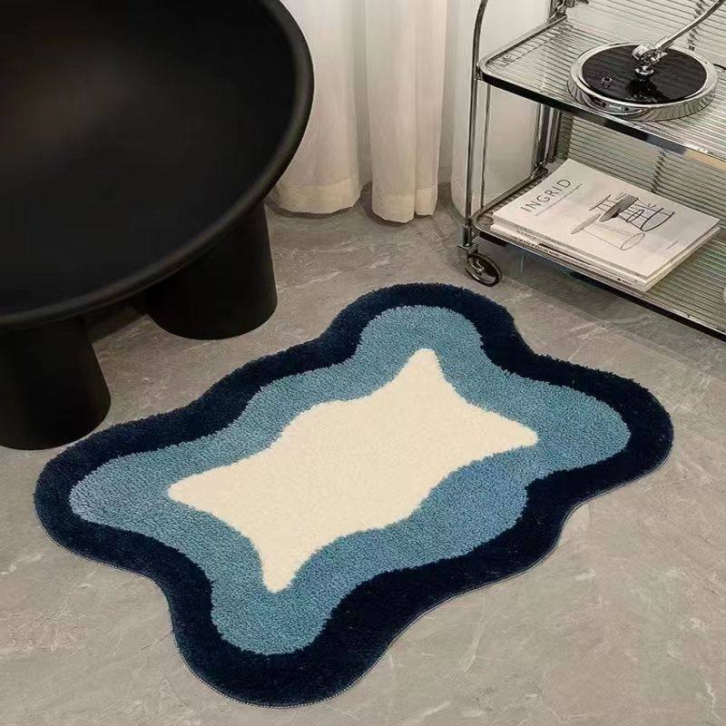 VIKAMA Wave-Shaped Cloud Pattern Rug Plush Absorbent Bathroom Mat Bedside Anti-Slip Rug for Bedroom Home Decor