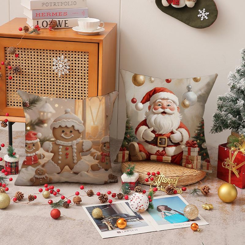 Cartoon Snowman Printed Pillow Cover Christmas Decoration Cookie Man Cute Cushion Living Room Sofa Cushion Cover