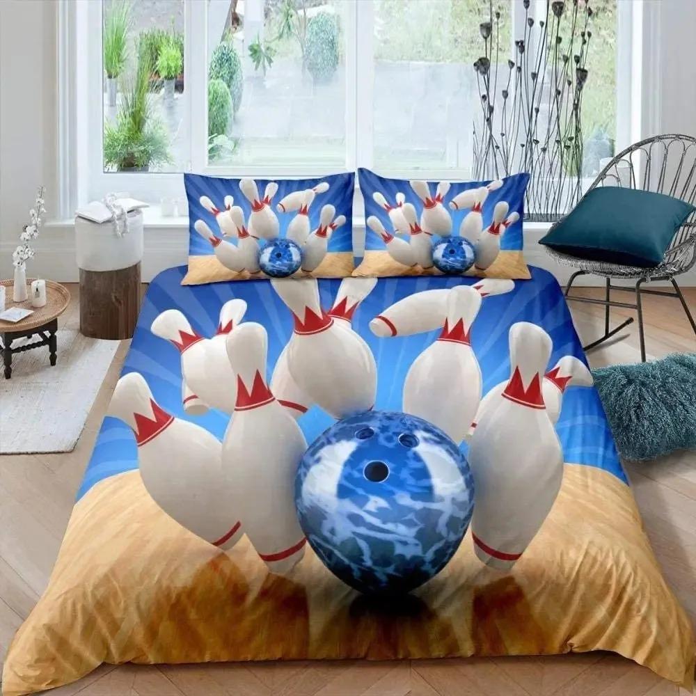 3D Print Bowling Bedding Set, Sports Game Duvet Cover Twin Full Size for Kids Boys Girls