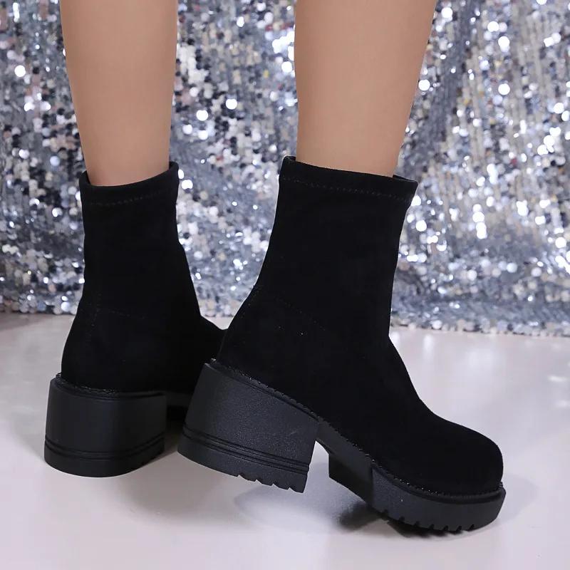 Fashion Women's Boots 2024 Winter New High Heel Black Shoes Platform Women Ankle Boots Comfortable and Elegant Versatile Ladies Shoes