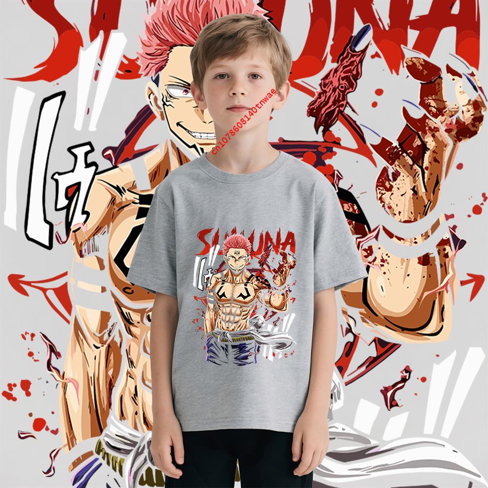 Kids Cotton Tshirt Jujutsu Kaisen Sukuna Print Anime Cartoon Top for Boys Girls 100-160cm Soft Comfortable