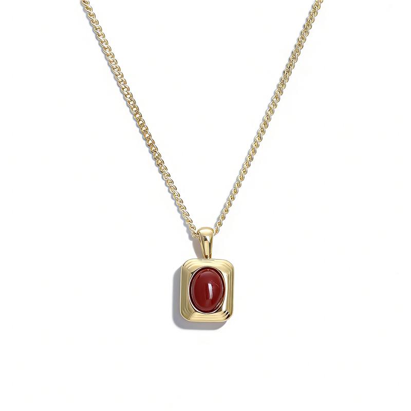 Arvaleff Luxury Red Agate Pendant Necklace for Girls - Copper Retro Spring Design