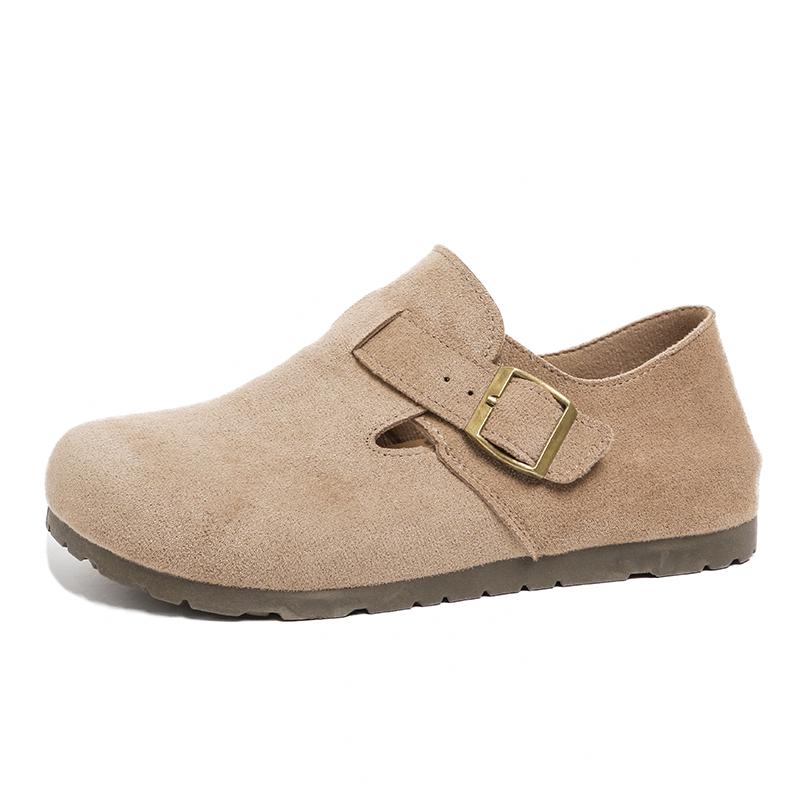 Women's Suede Flat Mules, Casual Buckle Strap Closed Toe Loafers, Retro Minimalist Slip-on Shoes for Spring Autumn Daily Wear