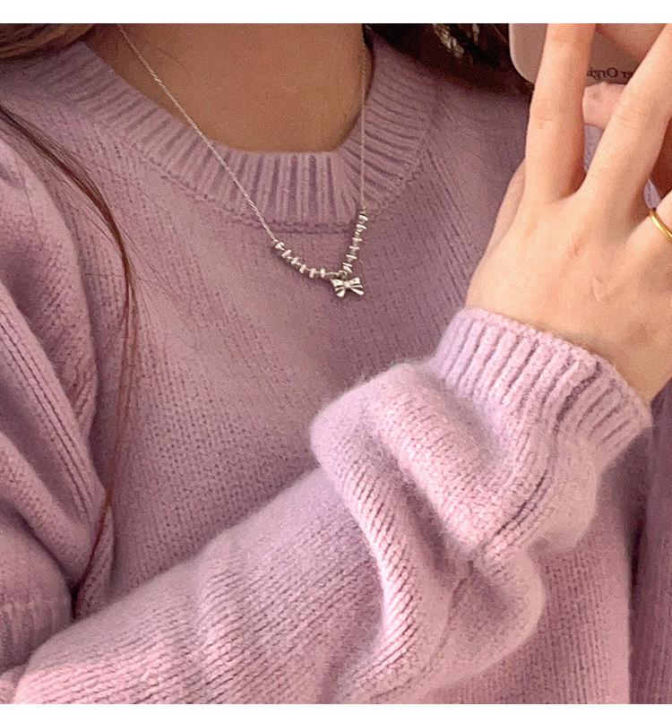 Yinruitai Sterling Silver Bow Necklace - Simple Korean Style Clavicle Chain for Women 