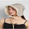 Breathable Striped Linen Sun Bonnet With Adjustable Chin Tie Uv Protection For Beach Vacation Outdoor Use