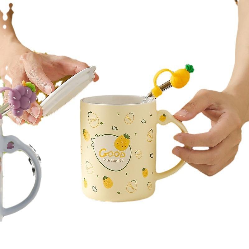 Fruit Straw Cup with Lid Cute Ins Style Fresh Glass Cup Breakfast Office Cup Opening Souvenir
