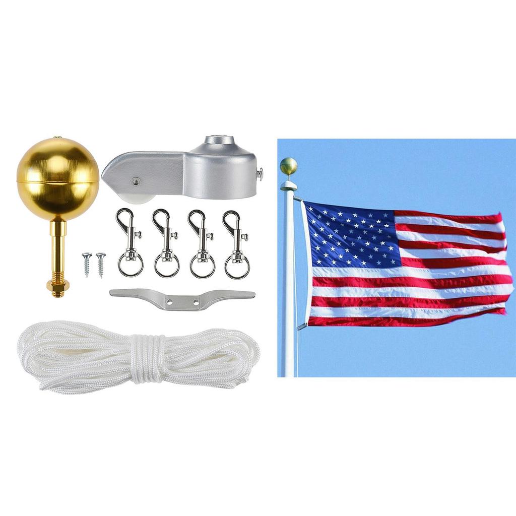 Outdoor Flagpole Hardware Repair '' Topper Gold Ball 4'' Cleat Hook 4pc Flag Clip Hooks