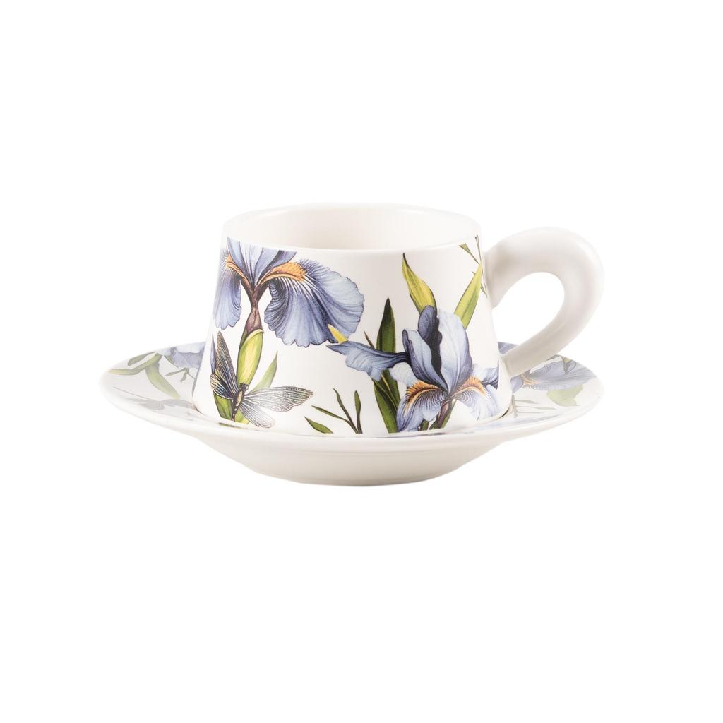 Niche Hand-Painted Floral Ceramic Coffee Cup and Saucer - Luxurious Nordic Design