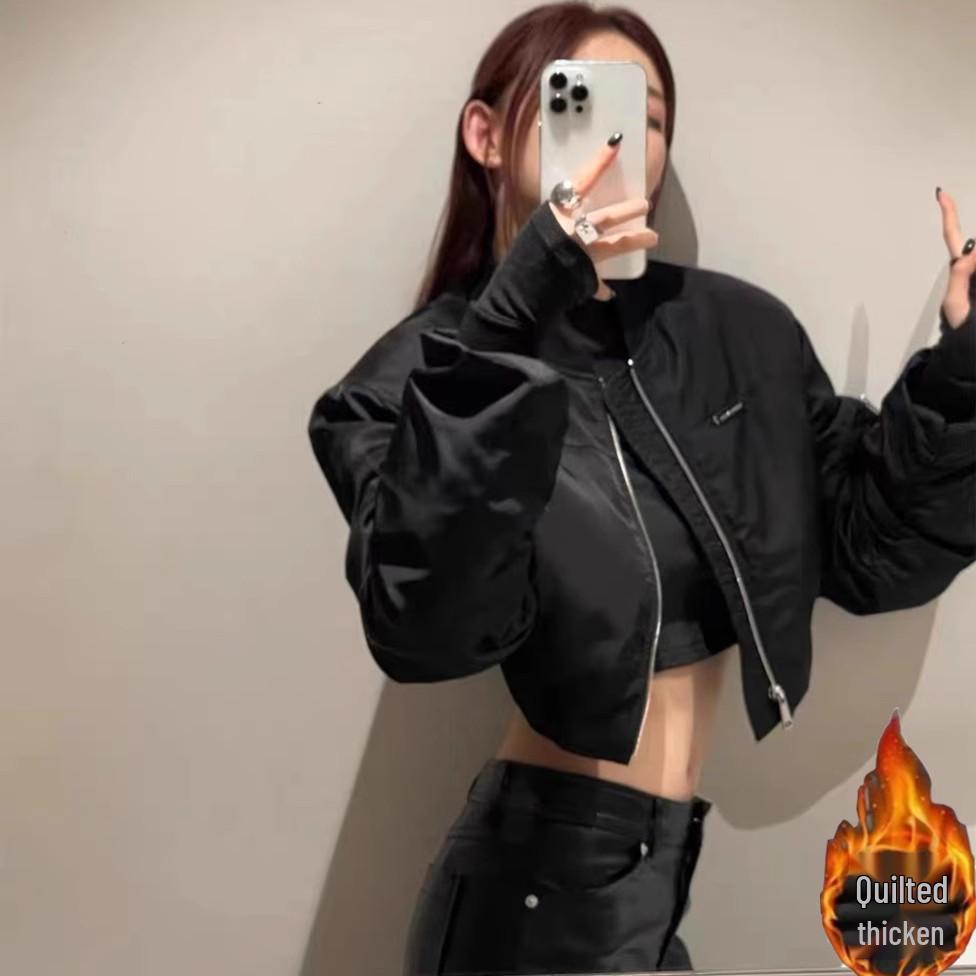 2026 Spring Korean-Style Puffy Sleeve Shoulder Pad Loose Baseball Jacket for Women