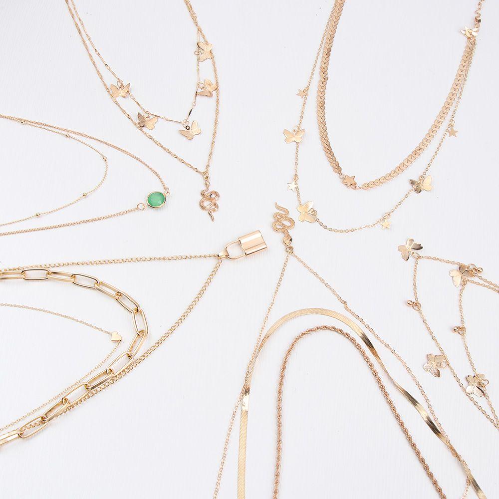 

Модное золотое сердце, бабочка, женский кулон, многослойное ожерелье, колье-цепочка