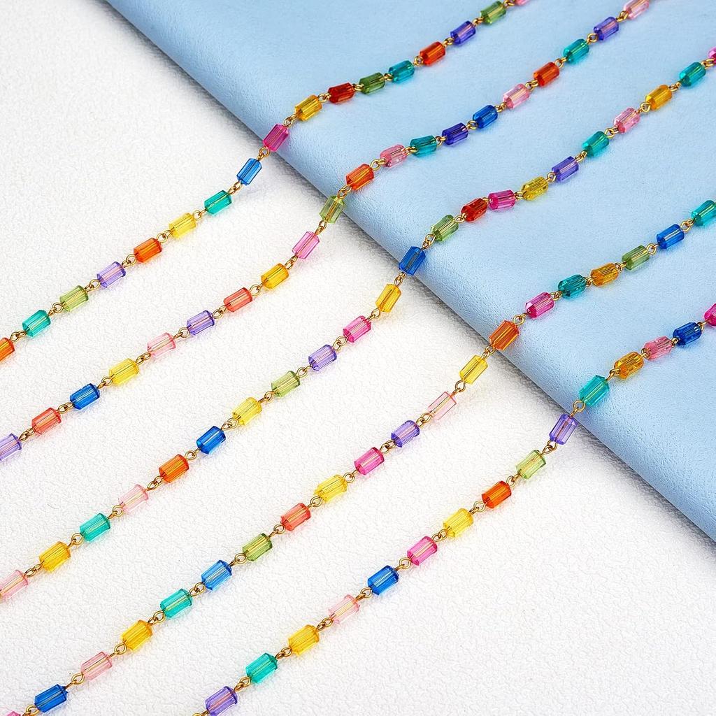 1 Strand 32.8 Feet Acrylic Beaded Chains Colorful Handmade Bead Chain Unwelded for Jewelry Purse Strap Handbag Link Chains Making