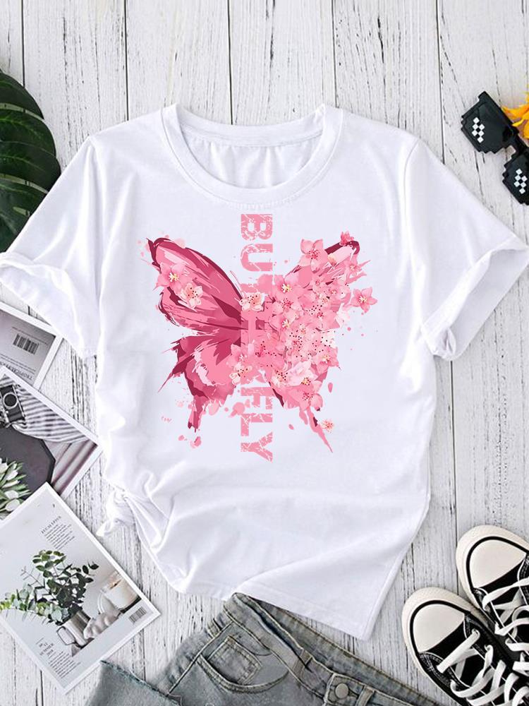 (Asian Size) Print O-neck style flower Fashion Female Casual Women's Top T Clothing Graphic Tee Short Sleeve T-shirts